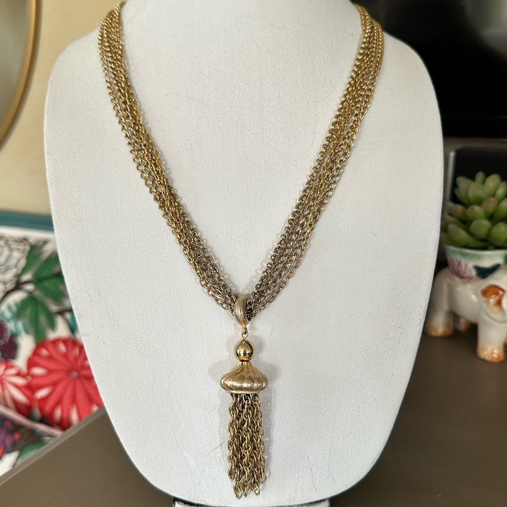Vintage Tassel Necklace Gold Tone